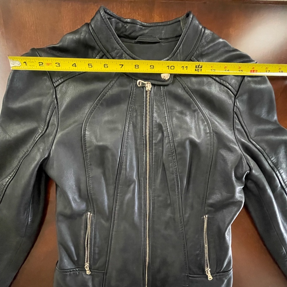 GUESS Black Leather Moto Jacket Fitted Zip Front Women’s Small - Picture 6 of 11